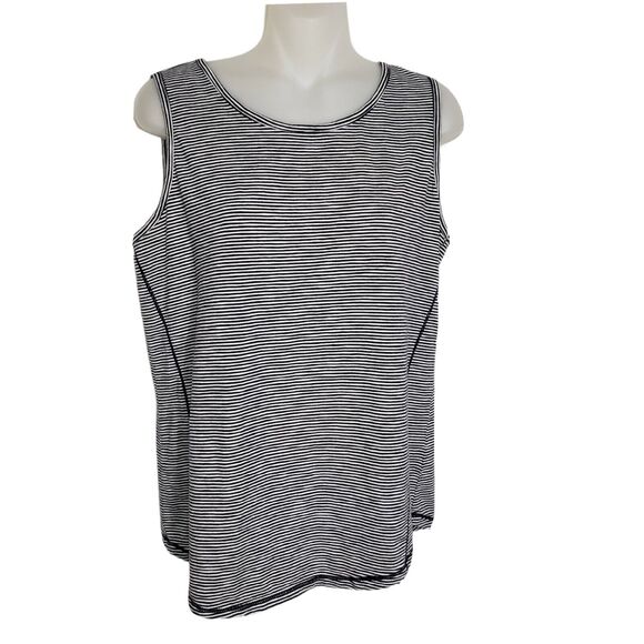 Talbots Women Tank Top Medium Hello Saturday Blue White Striped Cotton Stretch - Picture 1 of 7